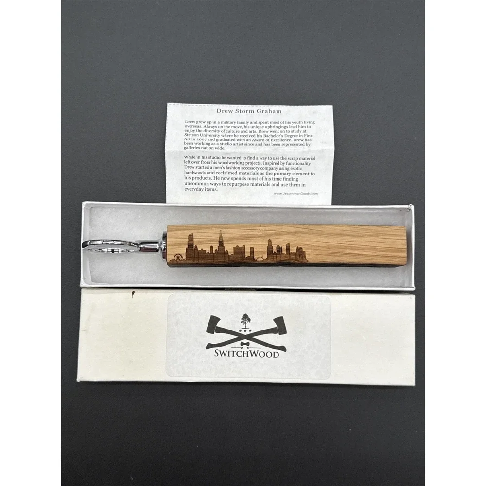 Switchwood Whiskey Barrel‎ Wood bottle opener NEW IN BOX!  With City Scen